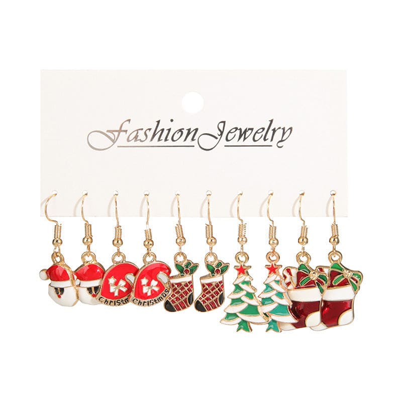 Christmas Stud Combination Snowflake & Elk Earrings Set for Women - E0068 1 5pairs