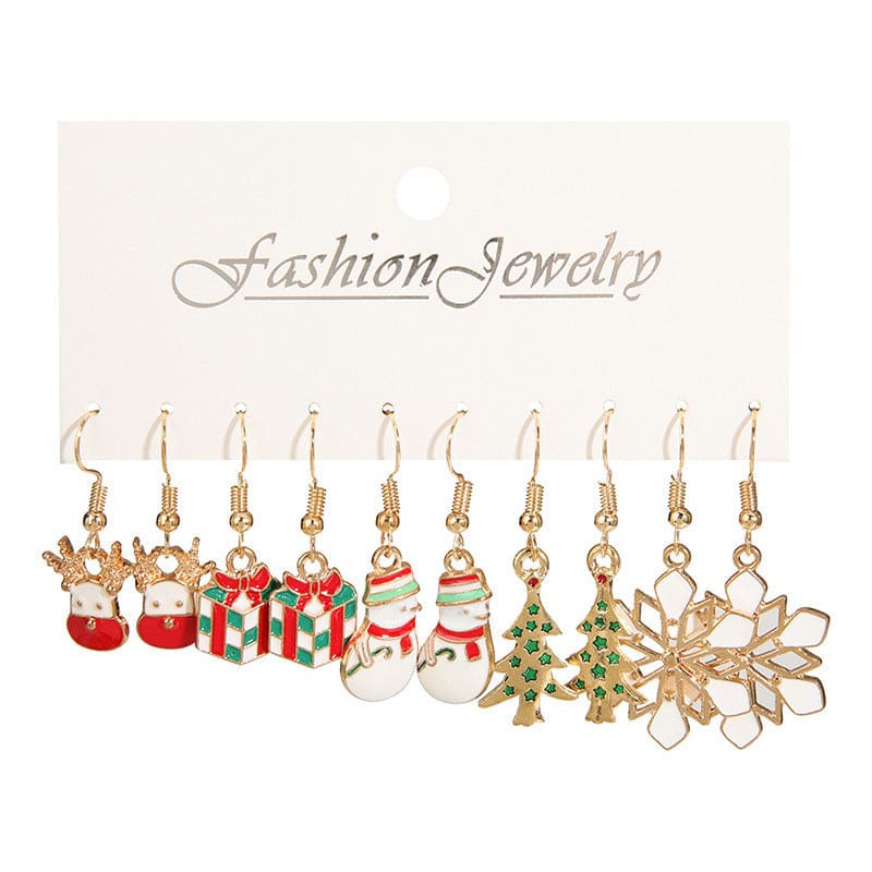 Christmas Stud Combination Snowflake & Elk Earrings Set for Women - E0067 1 5pairs