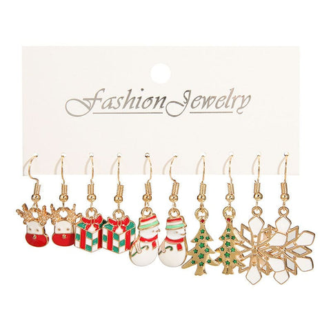 Christmas Stud Combination Snowflake & Elk Earrings Set for Women - E0067 1 5pairs