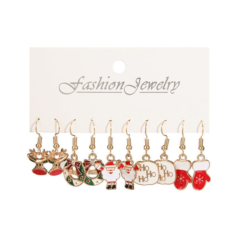 Christmas Stud Combination Snowflake & Elk Earrings Set for Women - E0069 1 5pairs