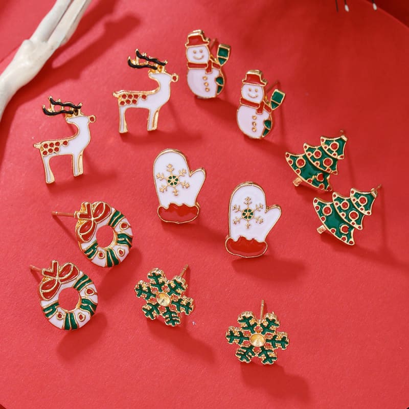 Christmas Stud Combination Snowflake & Elk Earrings Set for Women