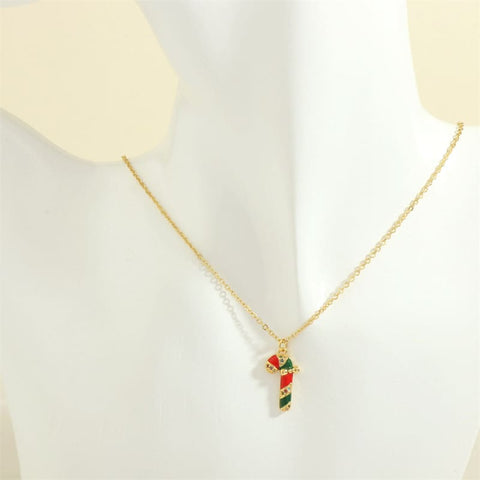 Christmas Tree Santa Claus Elk Snowman Necklace with Colored Rhinestones - NE2089 E