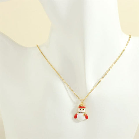 Christmas Tree Santa Claus Elk Snowman Necklace with Colored Rhinestones - NE2089 D