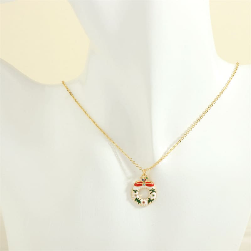 Christmas Tree Santa Claus Elk Snowman Necklace with Colored Rhinestones - NE2089 L