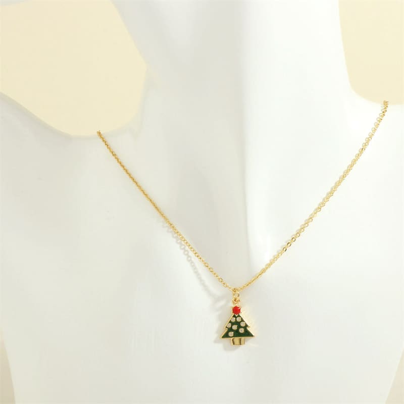 Christmas Tree Santa Claus Elk Snowman Necklace with Colored Rhinestones - NE2089 K