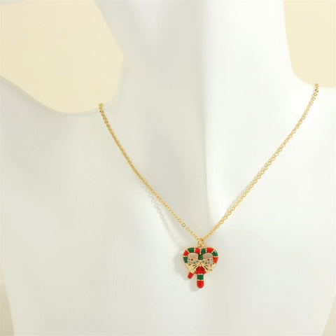 Christmas Tree Santa Claus Elk Snowman Necklace with Colored Rhinestones - NE2089