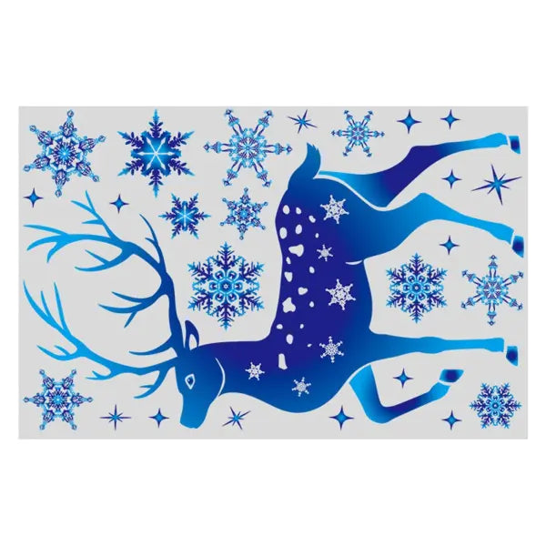 Christmas Window Clings Ornament Snowflake Sticker Glass Window Decoration Sticker Christmas Blue Snowflake Elk Wall
