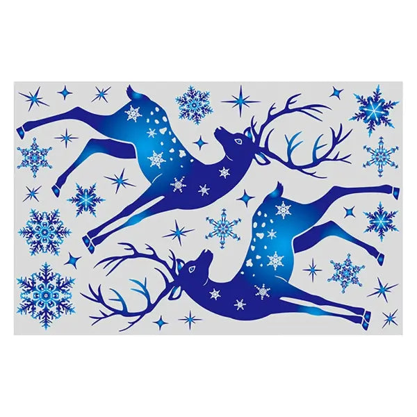 Christmas Window Clings Ornament Snowflake Sticker Glass Window Decoration Sticker Christmas Blue Snowflake Elk Wall