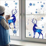 Christmas Window Clings Ornament Snowflake Sticker Glass Window Decoration Sticker Christmas Blue Snowflake Elk Wall