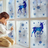 Christmas Window Clings Ornament Snowflake Sticker Glass Window Decoration Sticker Christmas Blue Snowflake Elk Wall