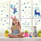 Christmas Window Clings Ornament Snowflake Sticker Glass Window Decoration Sticker Christmas Blue Snowflake Elk Wall