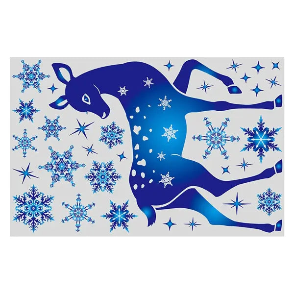 Christmas Window Clings Ornament Snowflake Sticker Glass Window Decoration Sticker Christmas Blue Snowflake Elk Wall