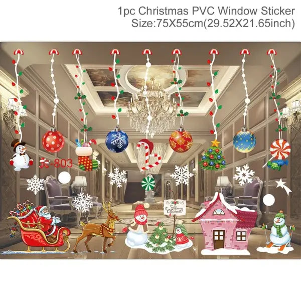 Christmas Window Stickers Merry Christmas Decorations for Home 2025 Christmas Wall Sticker Kids Room New Year