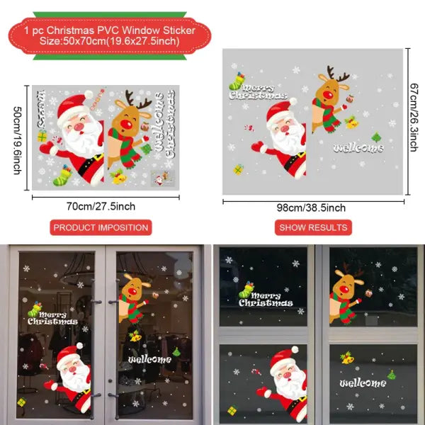 Christmas Window Stickers Merry Christmas Decorations for Home 2025 Christmas Wall Sticker Kids Room New Year
