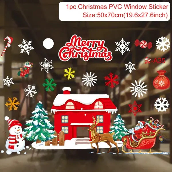 Merry Christmas Window Stickers: Reusable Festive Wall Decals for Home & Kids’ Rooms - Navy Blue