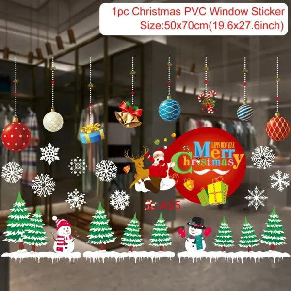 Christmas Window Stickers Merry Christmas Decorations for Home 2025 Christmas Wall Sticker Kids Room New Year