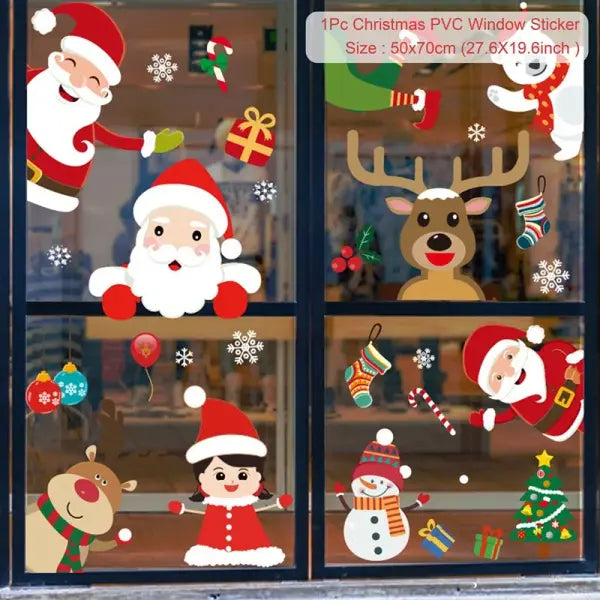 Christmas Window Stickers Merry Christmas Decorations for Home 2025 Christmas Wall Sticker Kids Room New Year
