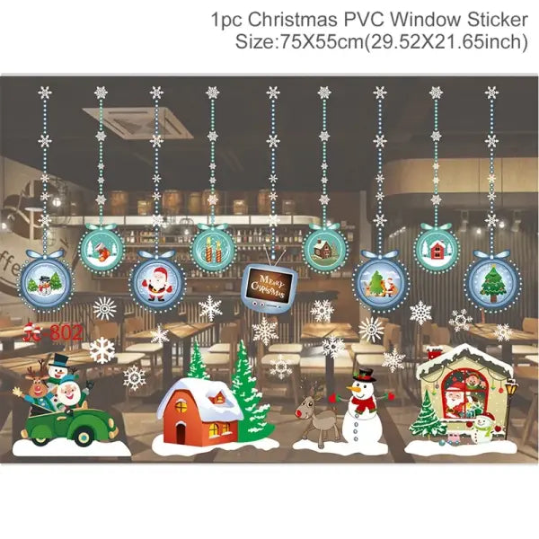 Christmas Window Stickers Merry Christmas Decorations for Home 2025 Christmas Wall Sticker Kids Room New Year