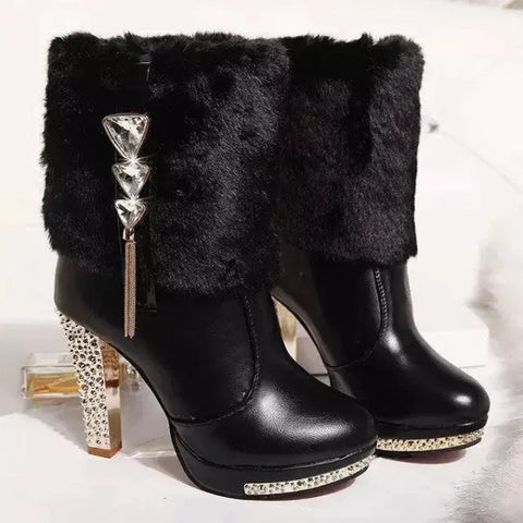 Ankle Boots High Heel Chunky Heel Women - Black / 35