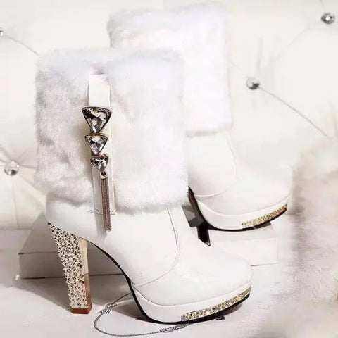 Ankle Boots High Heel Chunky Heel Women - White / 35