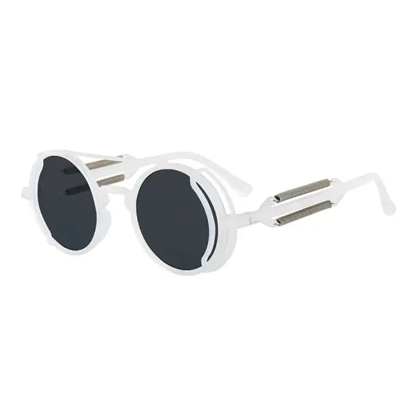Gothic steampunk sunglasses with round plastic frame and mirror lenses - 8