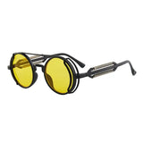Gothic steampunk sunglasses with round plastic frame and mirror lenses