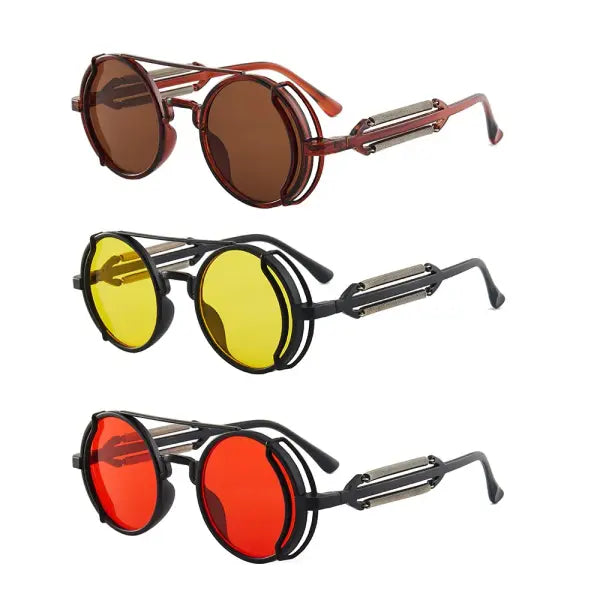 Gothic steampunk sunglasses with round plastic frame and mirror lenses - 126