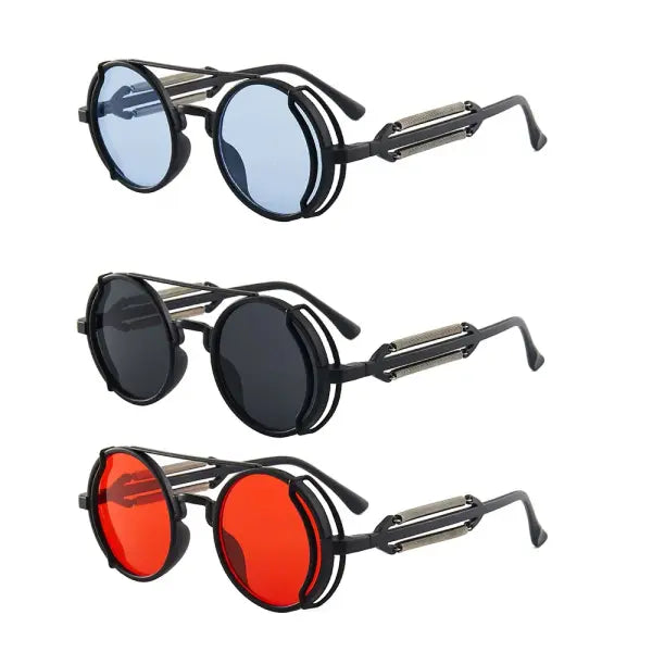 Gothic steampunk sunglasses with round plastic frame and mirror lenses - 257