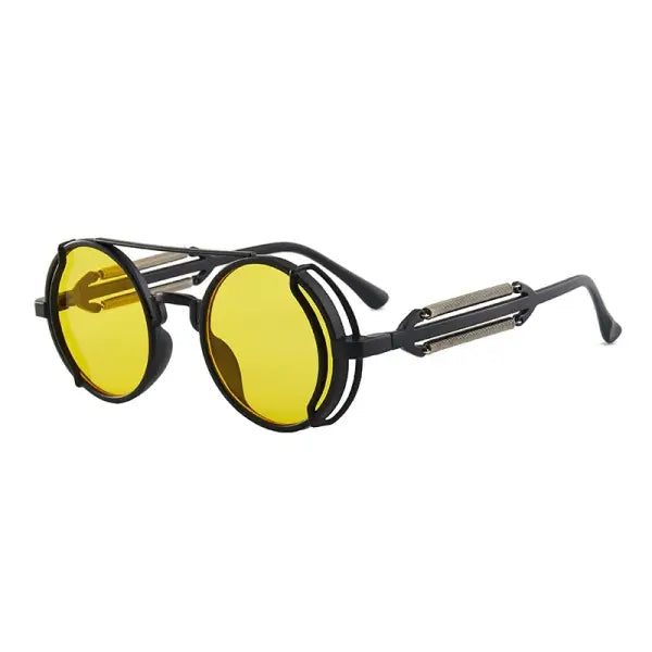 Gothic steampunk sunglasses with round plastic frame and mirror lenses - 1