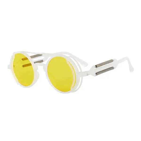 Gothic steampunk sunglasses with round plastic frame and mirror lenses - 10