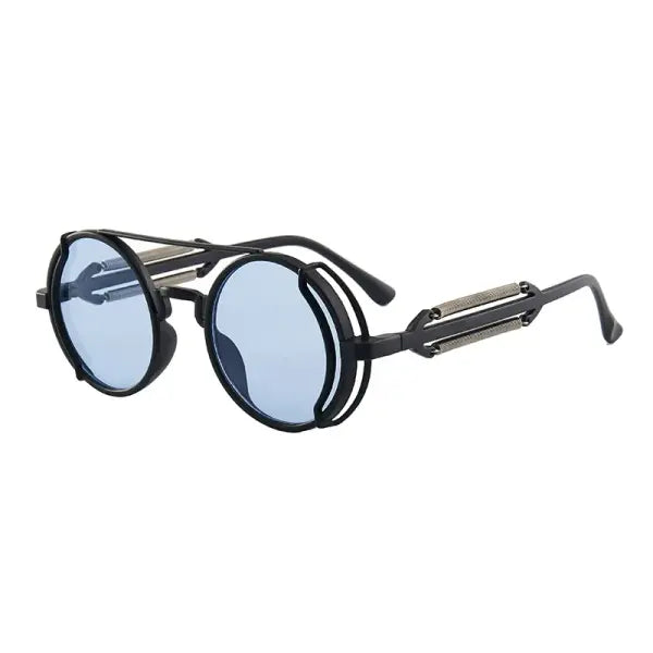 Gothic steampunk sunglasses with round plastic frame and mirror lenses