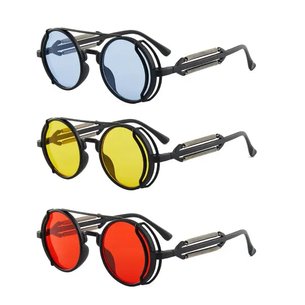 Gothic steampunk sunglasses with round plastic frame and mirror lenses - 127