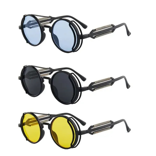 Gothic steampunk sunglasses with round plastic frame and mirror lenses - 157