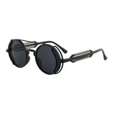 Gothic steampunk sunglasses with round plastic frame and mirror lenses
