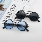 Gothic steampunk sunglasses with round plastic frame and mirror lenses