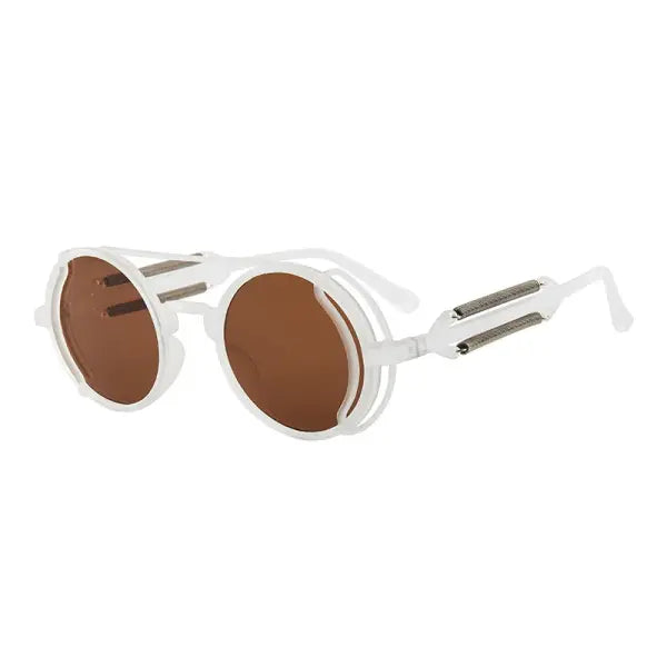 Gothic steampunk sunglasses with round plastic frame and mirror lenses - 3