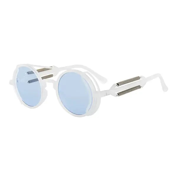 Gothic steampunk sunglasses with round plastic frame and mirror lenses