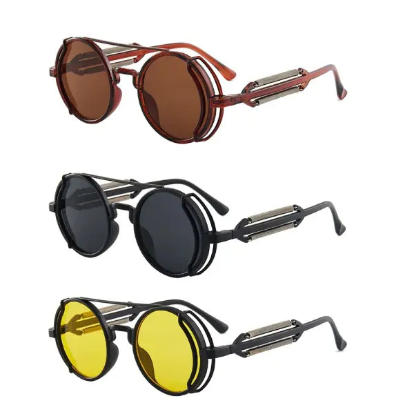 Gothic steampunk sunglasses with round plastic frame and mirror lenses - 156