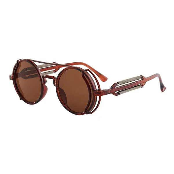 Gothic steampunk sunglasses with round plastic frame and mirror lenses - 6