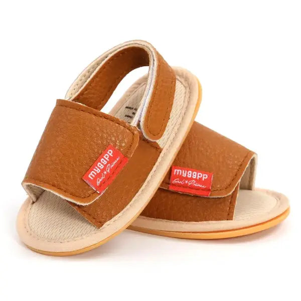 Classic Leather Baby Sandals – Soft Non-Slip Baby Walking Shoes with Bow for Boys & Girls