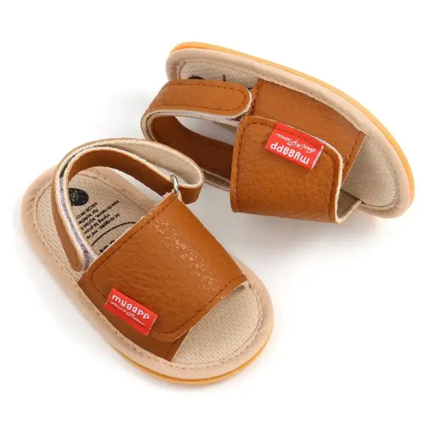 Classic Leather Baby Sandals – Soft Non-Slip Baby Walking Shoes with Bow for Boys & Girls