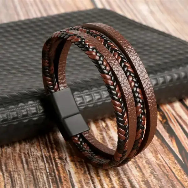 Hand woven multi layer leather bracelet punk zinc alloy - G1 / 23cm