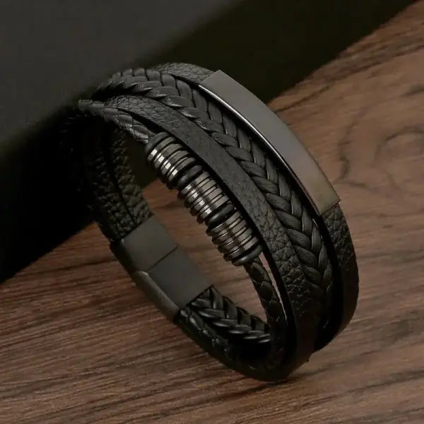 Mens Leather Bracelet Woven Multi Layer Classic Punk Jewelry - A3 / 23cm