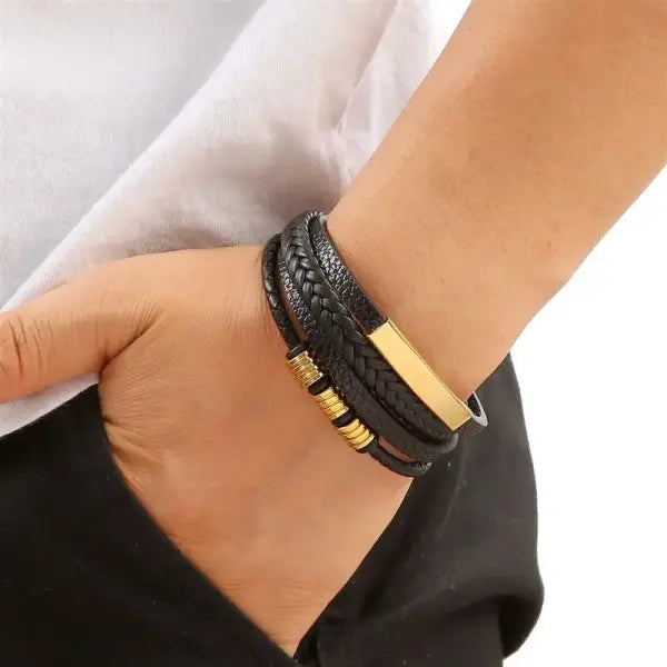 Hand woven multi layer leather bracelet punk zinc alloy