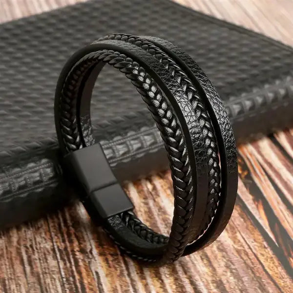 Hand woven multi layer leather bracelet punk zinc alloy - G2 / 21cm