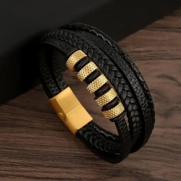 Hand woven multi layer leather bracelet punk zinc alloy - B3 / 21cm