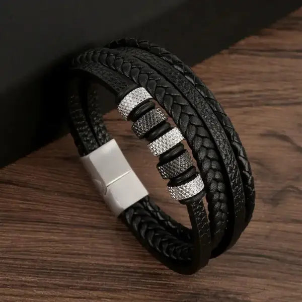 Hand woven multi layer leather bracelet punk zinc alloy - B4 / 23cm