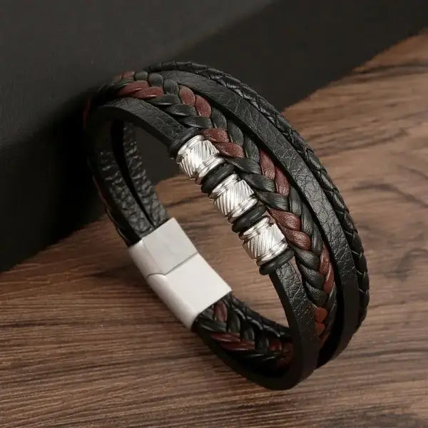 Mens Leather Bracelet Woven Multi Layer Classic Punk Jewelry - D1 / 23cm