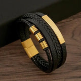 Mens Leather Bracelet Woven Multi Layer Classic Punk Jewelry