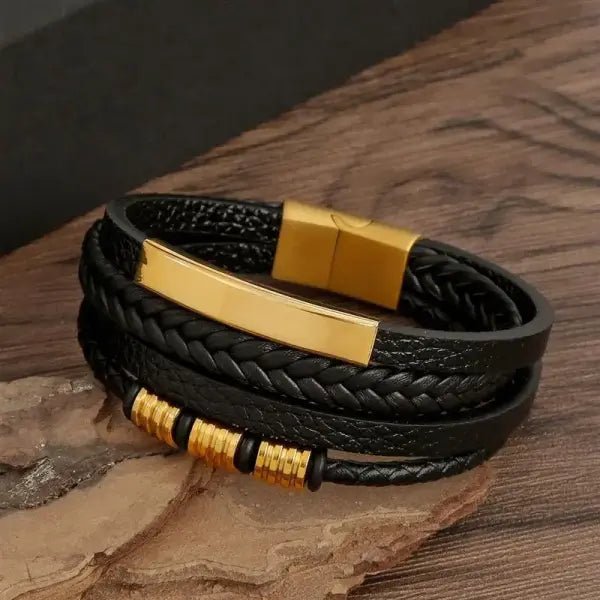 Hand woven multi layer leather bracelet punk zinc alloy